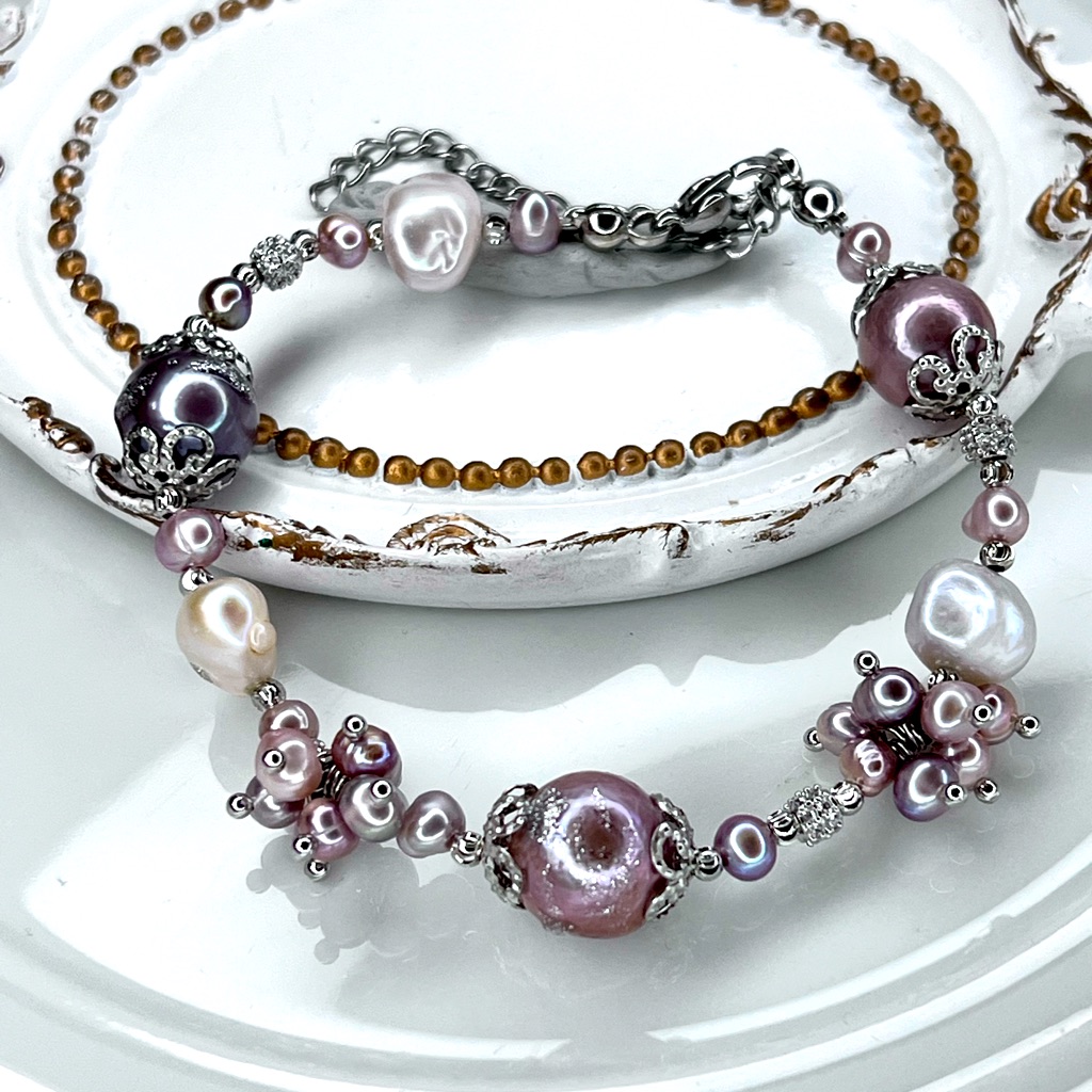 Deals Handmade Freshwater Pink Edison Keshi Pearl Adjustable Bracelet